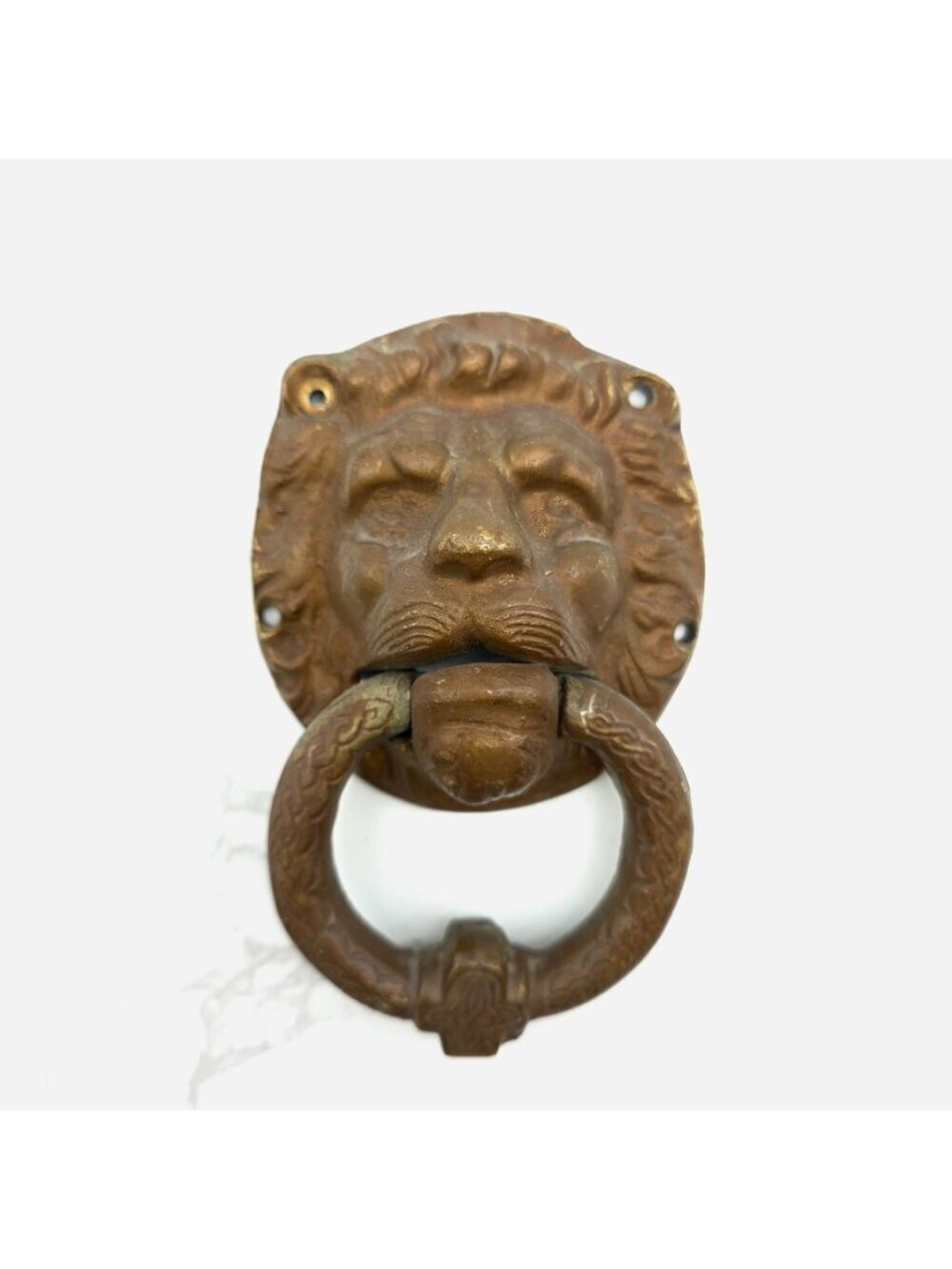 Vintage Heavy Cast Brass Lion Head Door Knocker Architectural Salvage Gothic